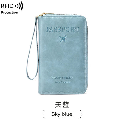 RFID Travel Wallet – Long Passport Holder with Zipper & Wrist Strap