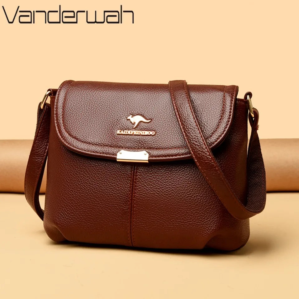 Leather Crossbody Shoulder Bag for Women – Soft Flap Handbag