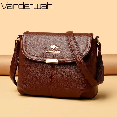 Leather Crossbody Shoulder Bag for Women – Soft Flap Handbag