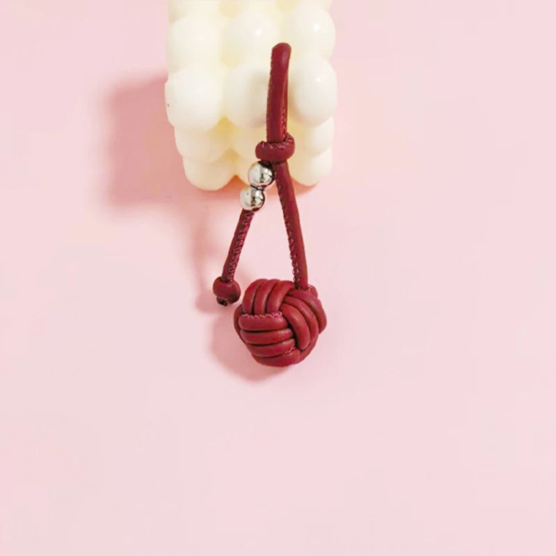 Leather Knot Ball Keychain – Woven Bag Charm & Lanyard