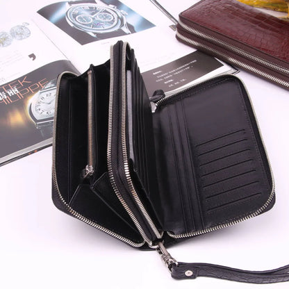 Crocodile Leather Wristlet Wallet – Unisex Long Zip Clutch with Card Slots