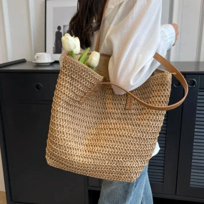 Straw Beach Tote Bag – Women's Woven Shoulder Bag