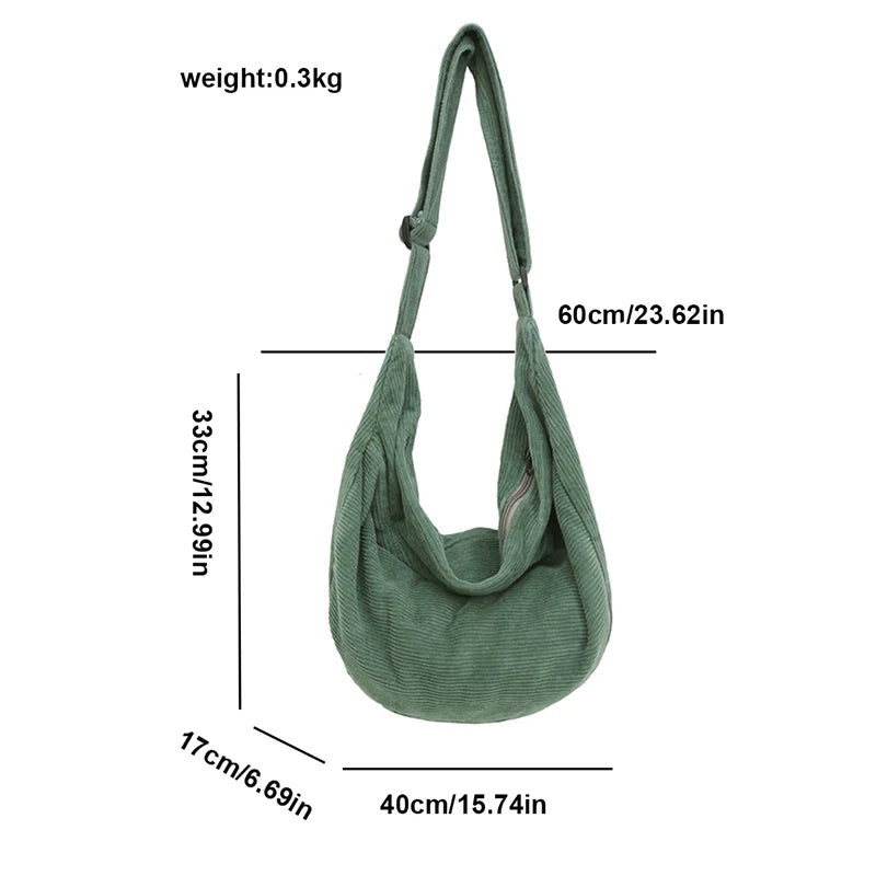 Corduroy Crossbody Shoulder Bag for Women – Large Capacity
