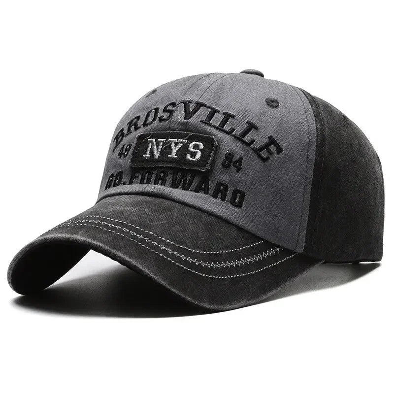 Distressed Washed Cotton Baseball Cap – Letter Embroidery Dome Hat