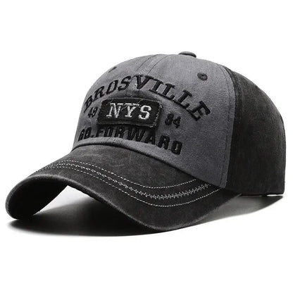 Distressed Washed Cotton Baseball Cap – Letter Embroidery Dome Hat