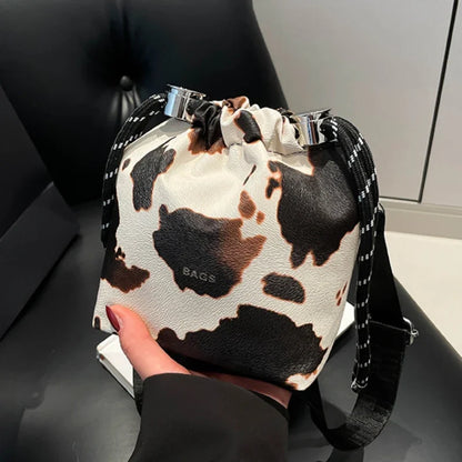 Leopard Print Mini Crossbody Bucket Bag for Women
