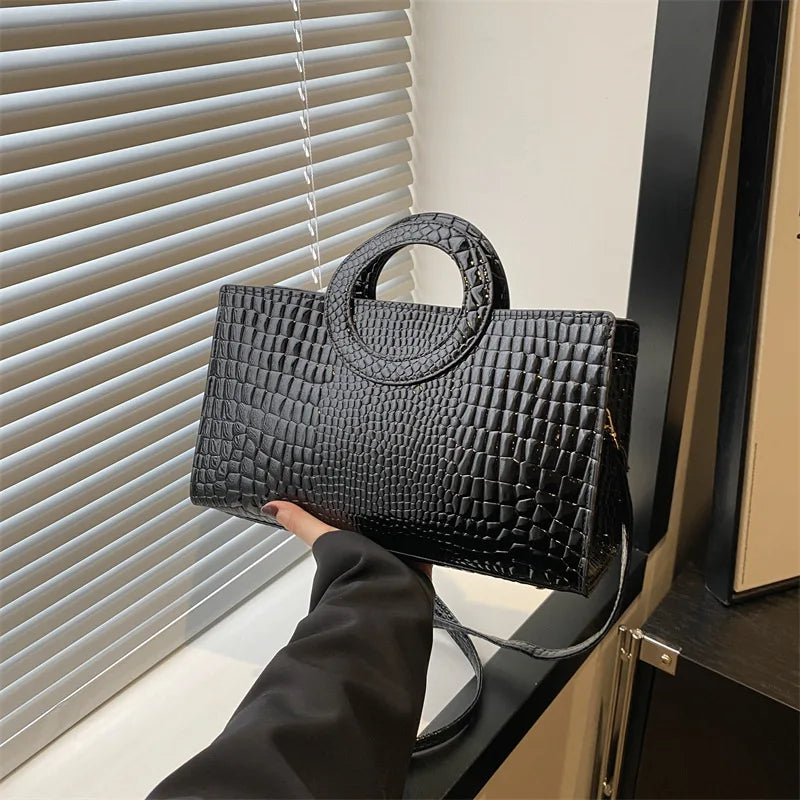 Crocodile Pattern Shoulder Bag – Large Capacity Retro Crossbody