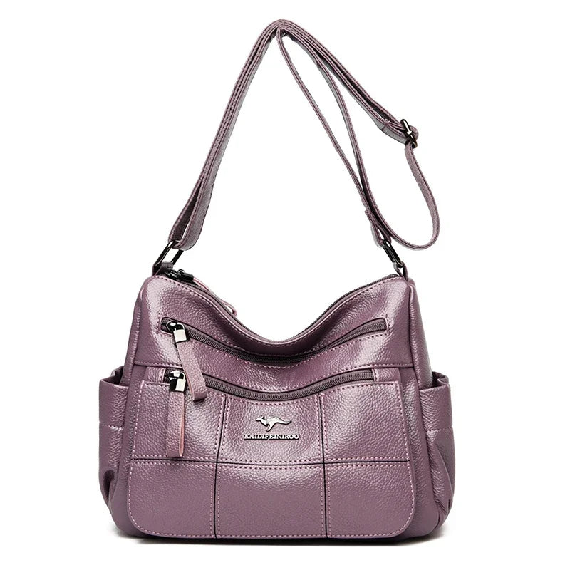 Leather Shoulder Bag for Women – Multi-Pocket Crossbody Purse