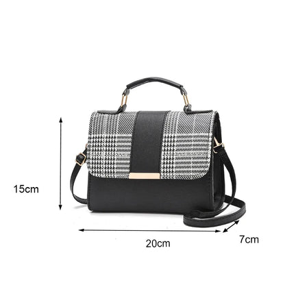 Retro Flap Crossbody Bag for Women – PU Leather Houndstooth Handbag