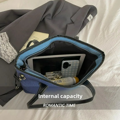 Large Capacity Denim Tote Bag for Women – Commuter Shoulder Bag