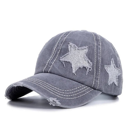 Retro Y2K Star Washed Denim Baseball Cap – Snapback Hat for Men & Women