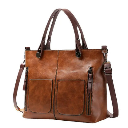 Women's Retro PU Leather Tote Handbag – Large Crossbody Shoulder Purse