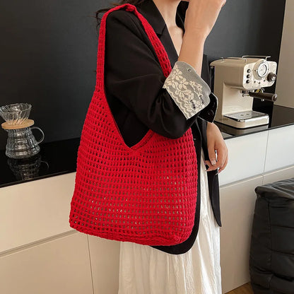 Crochet Shoulder Bag for Women – Large Mesh Knit Hobo Tote