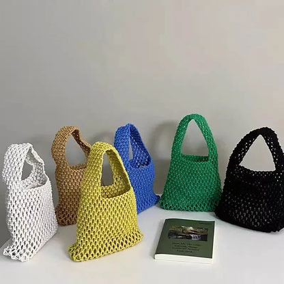 Crochet Tote Bag – Handwoven Hollow Knit Beach Shoulder Bag for Women