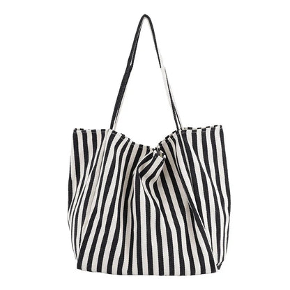 Striped Canvas Tote Bag – Large Capacity Women's Shoulder Bag