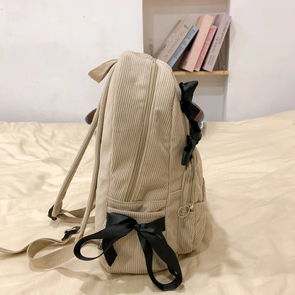 Bow Accent Corduroy Backpack for Women – Cute Aesthetic School Bag