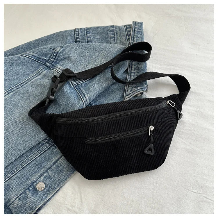 Corduroy Fanny Pack – Retro Crossbody Chest Waist Bag for Women