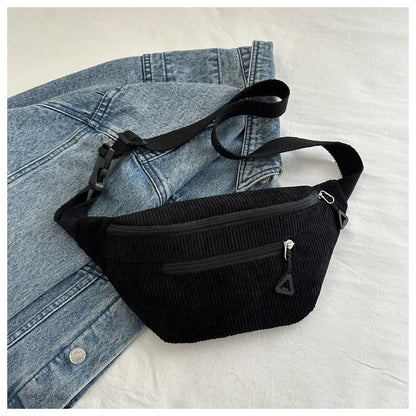Corduroy Fanny Pack – Retro Crossbody Chest Waist Bag for Women