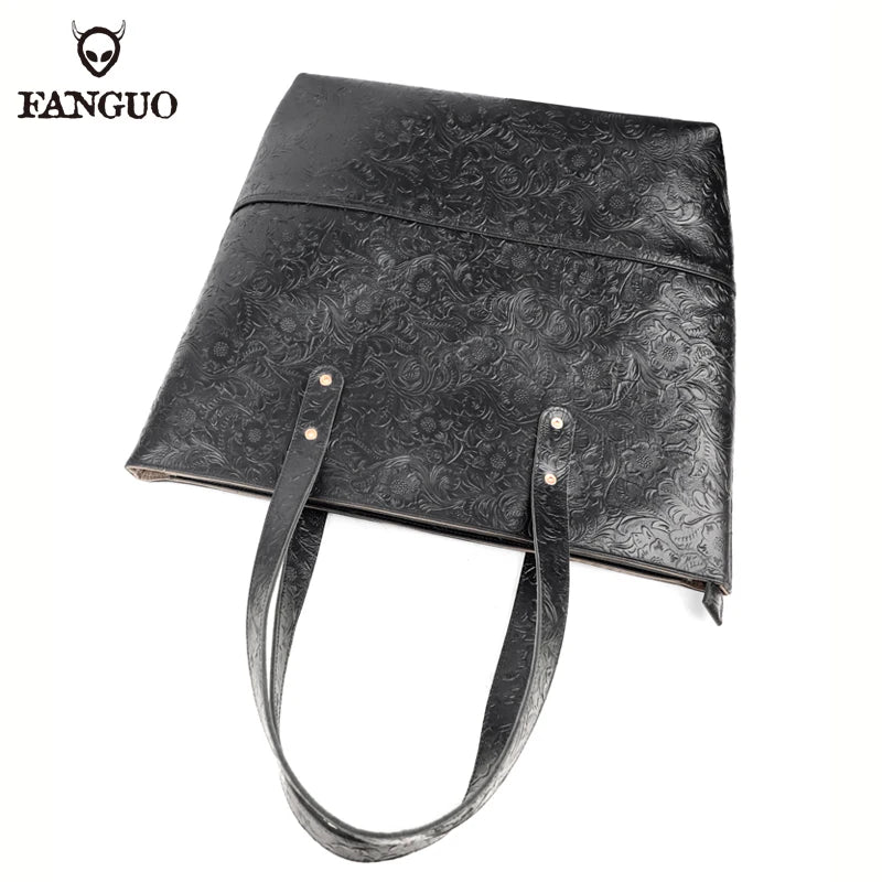 Leather Tote Bag – Women's Large Capacity Embossed Handbag