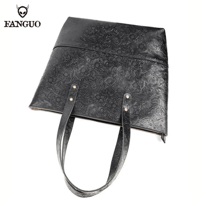 Leather Tote Bag – Women's Large Capacity Embossed Handbag