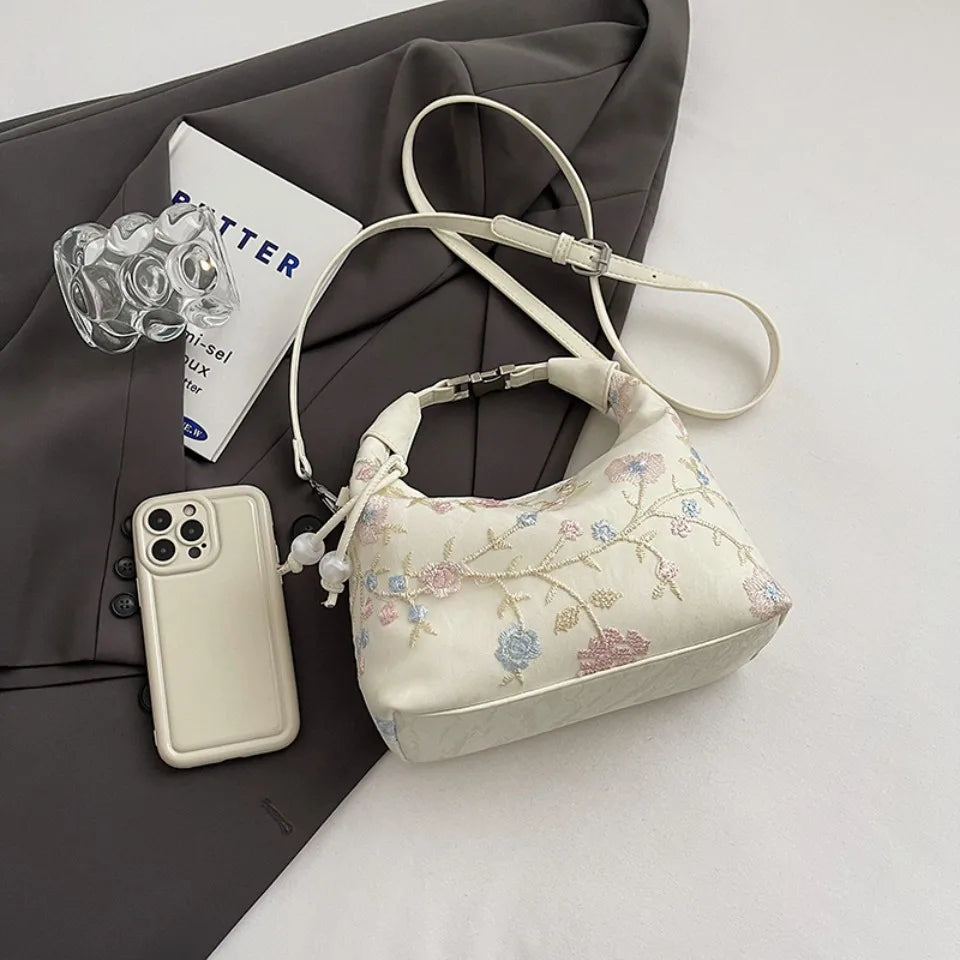 Floral Embroidery Shoulder Bag – Elegant Women's Handbag