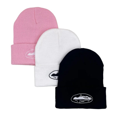 Winter Knitted Beanie Hat – Star & Ship Embroidery Warm Cap