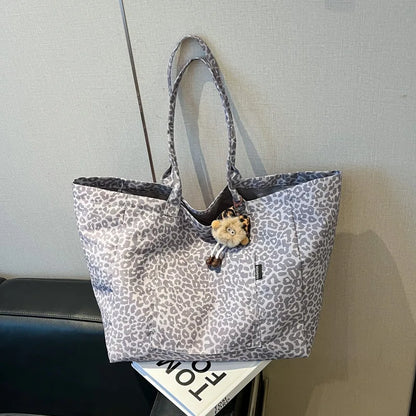 Leopard Print Canvas Tote Bag – Large Capacity Shoulder Handbag for Women