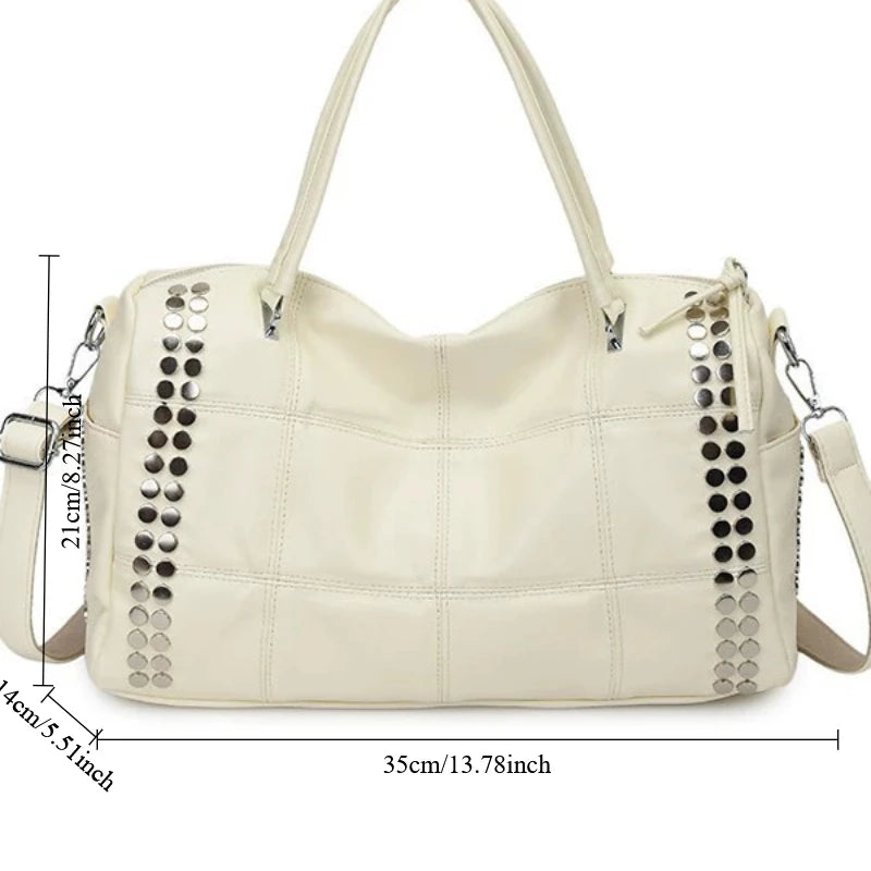 Rivet Tote Bag – Large Capacity Motorcycle Handbag with Strap