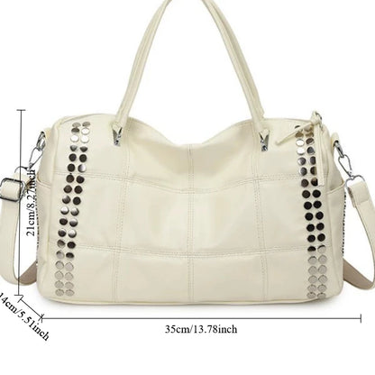 Rivet Tote Bag – Large Capacity Motorcycle Handbag with Strap
