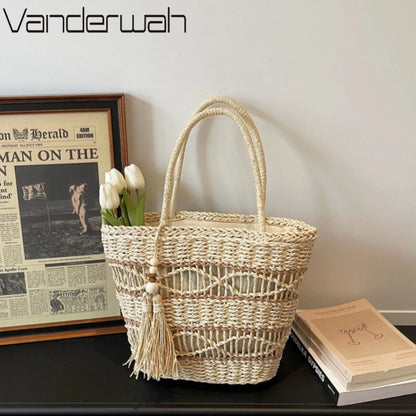 Straw Tote Bag – Handmade Hollow-Out Large Capacity Shoulder Bag