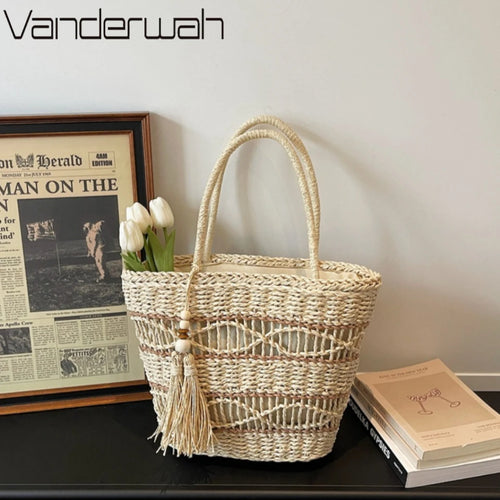 Straw Tote Bag – Handmade Hollow-Out Large Capacity Shoulder Bag