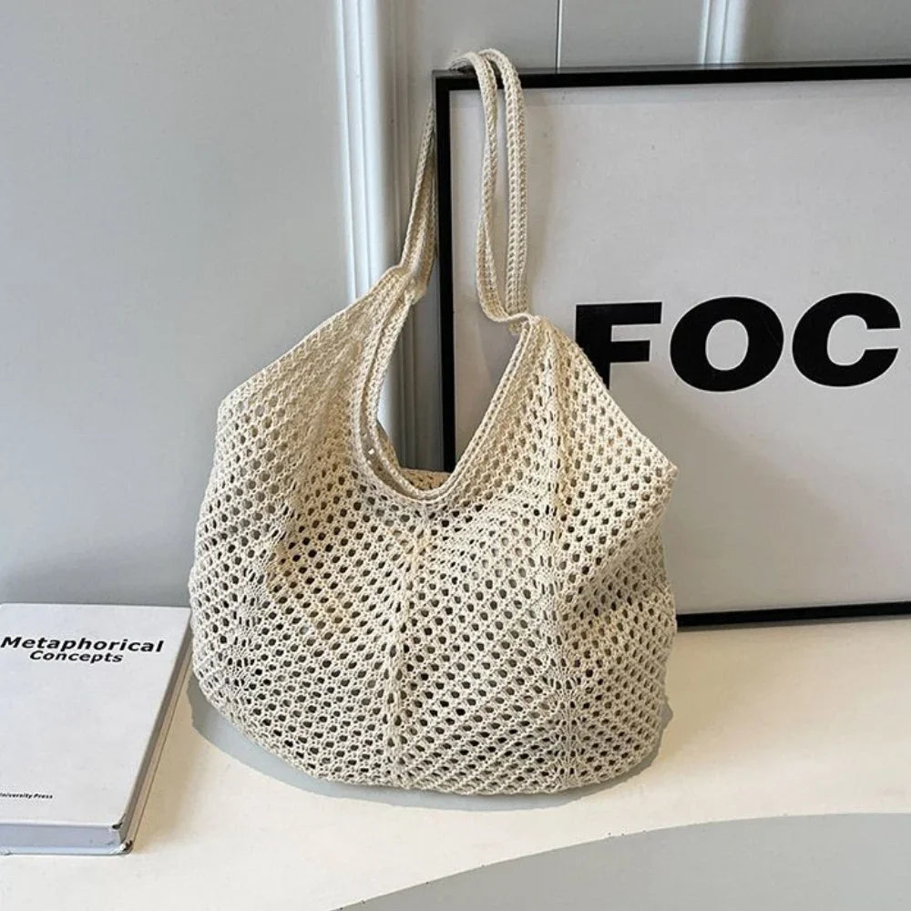 Crochet Mesh Tote Bag – Women's Large Hollow Woven Beach Bag