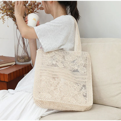 Floral Lace Tote Bag for Women – Large Capacity Mesh Shoulder Bag with Inner Pouch