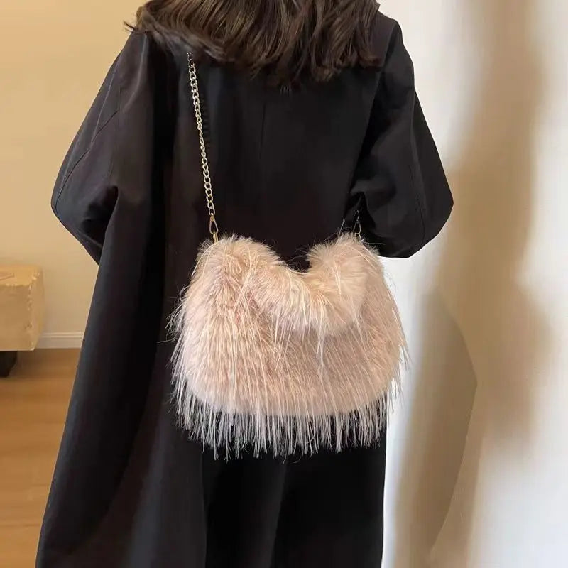Faux Fur Long Tassel Shoulder Bag – Large Capacity Women's Tote