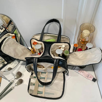 Large Travel Makeup Bag – PU Leather Cosmetic Organizer