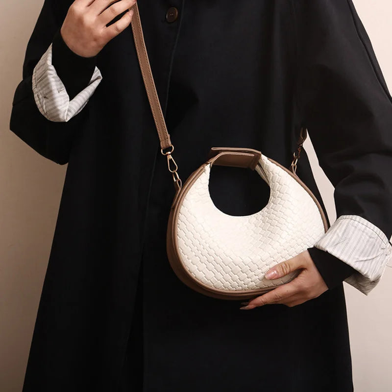 Woven Lattice Crossbody Shoulder Bag for Women – PU Leather