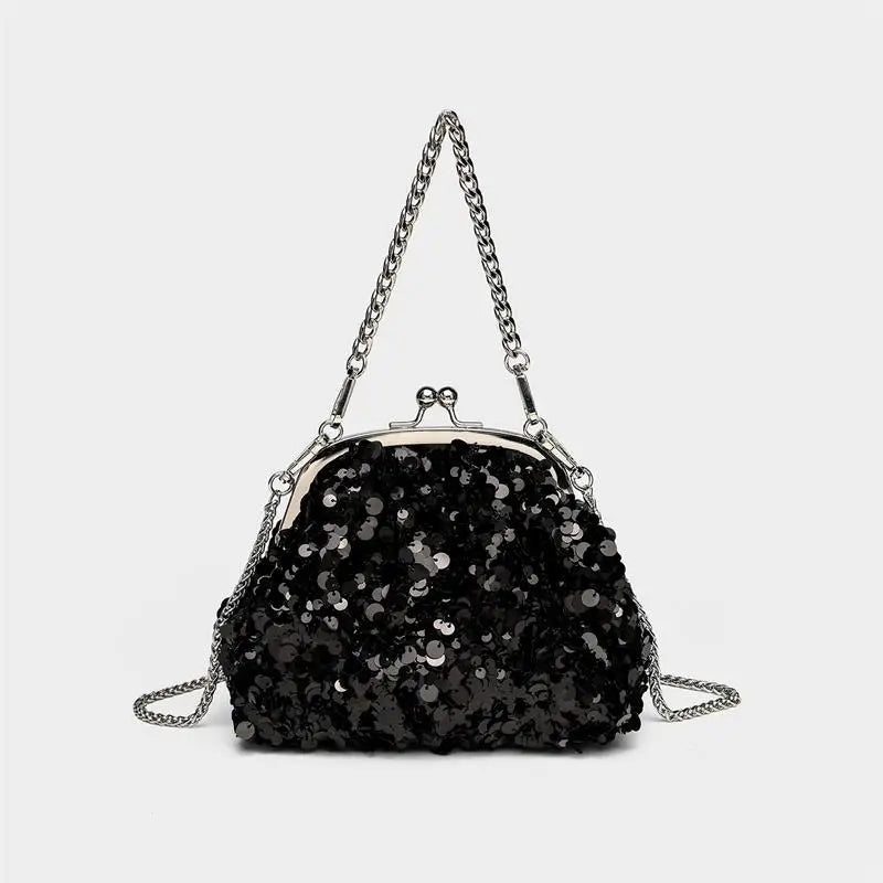 Sequin Kiss Lock Clutch Bag – Women's Elegant Evening Shoulder Bag