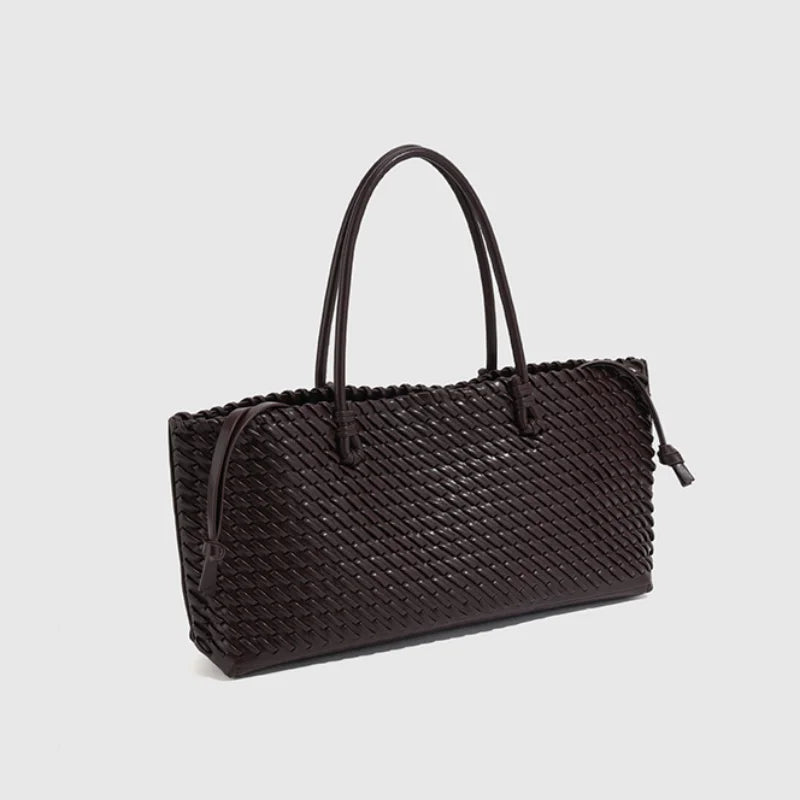 Woven PU Leather Tote Bag – Women's Slouchy Hobo Satchel