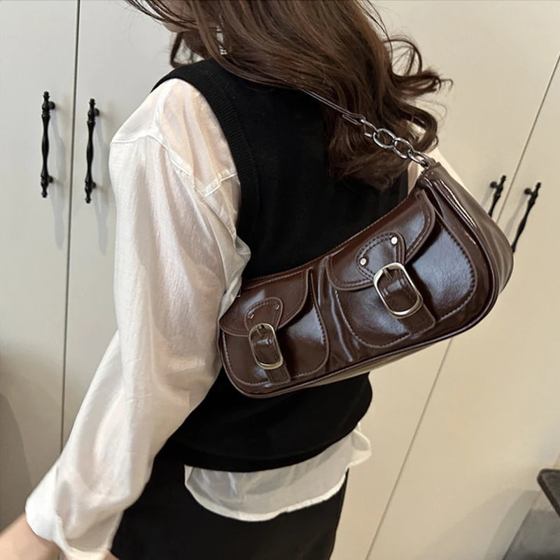 Women's Crossbody Shoulder Bag – Trendy Armpit Purse with Buckle