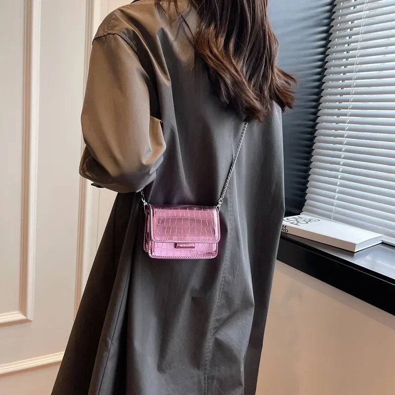 Vintage Women Silver Chic Crossbody Bag Luxury Designer Small Shoulder Bags Gold Mini Square Cute Pu