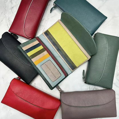 Genuine Leather Long Clutch Wallet for Women – Rainbow Interior