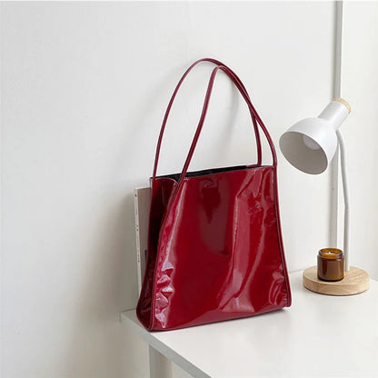 Large Capacity Shoulder Tote Bag for Women – Patent Leather Handbag