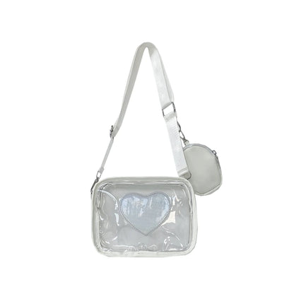 Clear PVC Crossbody Bag with Heart Pattern & Mini Coin Purse