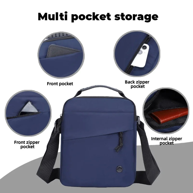 Men's Oxford Shoulder Bag with Top Handle & Multiple Compartments