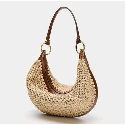 Crescent Shoulder Bag – Women's Woven Straw Hobo Bag for Beach & Vacation