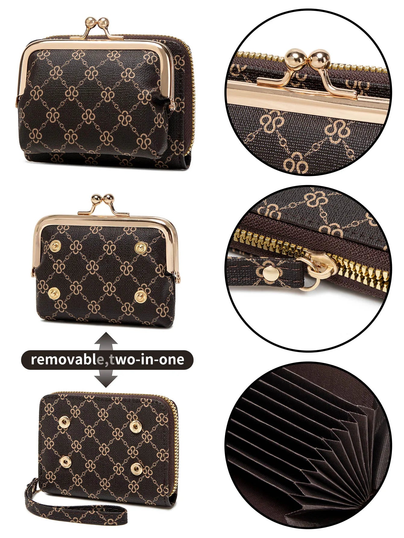 Women's Retro Coin Purse with Wrist Strap & Multi-Slot Card Holder