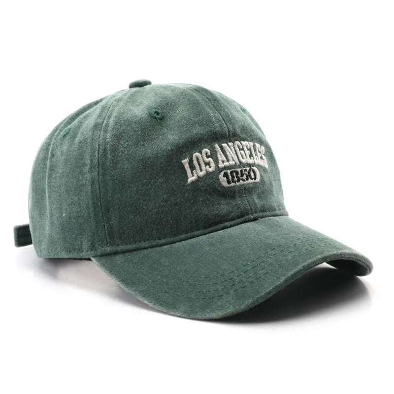 Vintage Washed Cotton Baseball Cap – Embroidered Letter Hat for Men & Women