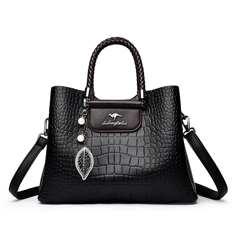 Luxury Leather Handbag for Women – Woven Handle Crossbody
