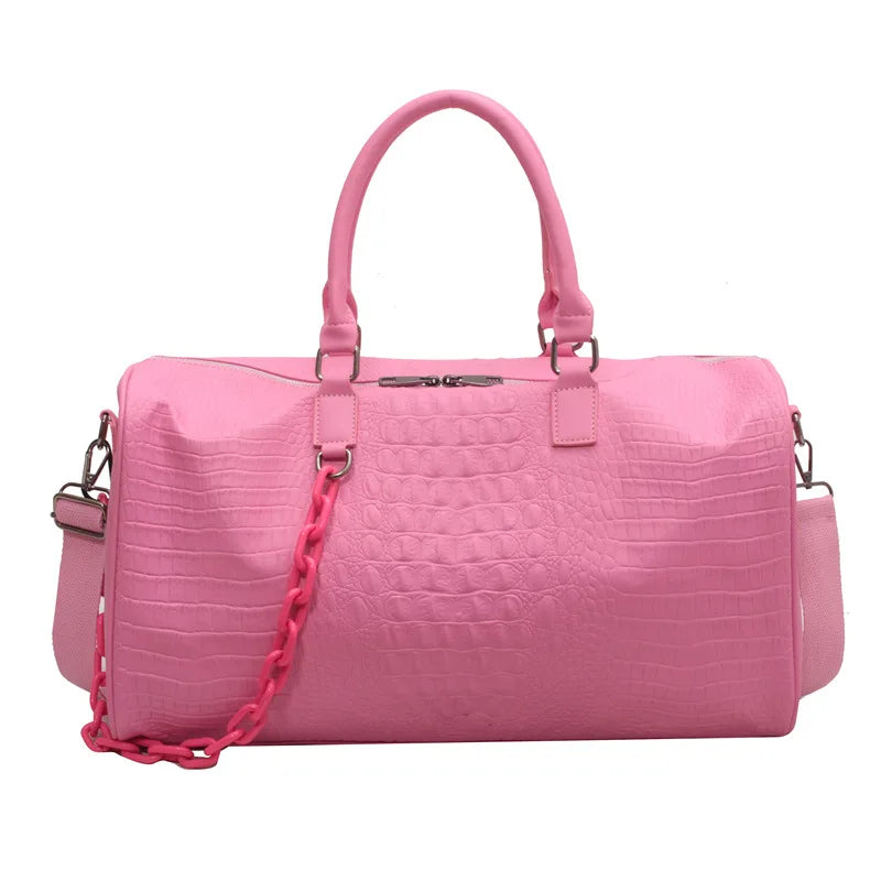 Crocodile Pattern PU Leather Travel Duffle Bag for Women