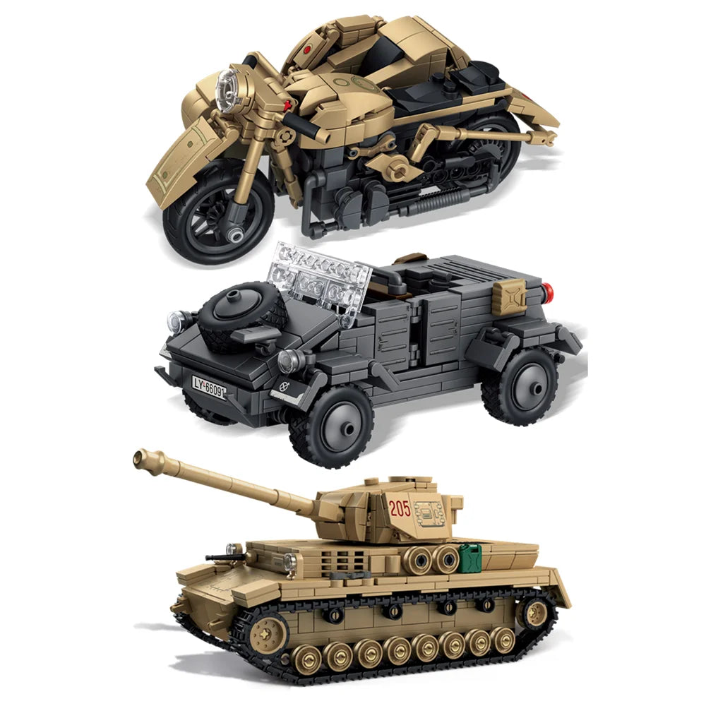 WWII Tiger I Tank Building Blocks Set with Soldier Figures